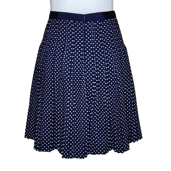 J. Crew Pleated Skirt Navy White Polka Dot Ribbon Waistband Women's Size 8 - Picture 4 of 10